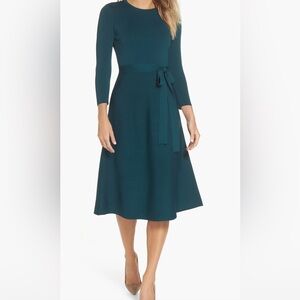 Eliza J Spruce Dark Green Holiday Christmas Fit & Flare Sweater Dress Large L